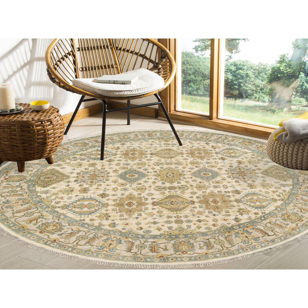 8'10" x 8'10" New Hand Knotted Ivory Wool Round Oriental Rug - MOA10263631