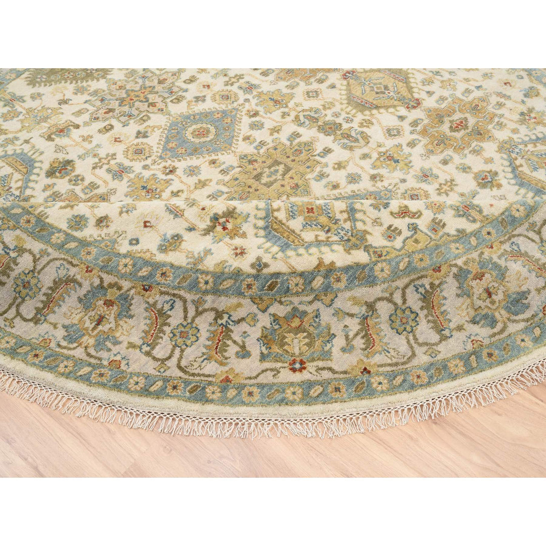 8'10" x 8'10" New Hand Knotted Ivory Wool Round Oriental Rug - MOA10263631