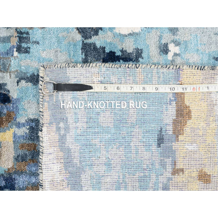 2'6" x 10'0" New Hand Knotted Blue Wool & Silk Runner Oriental Rug - MOA10263666