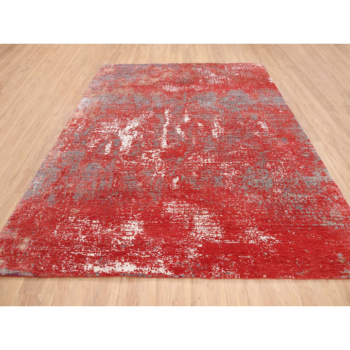 8'0" x 10'0" New Hand Knotted Red Wool & Silk Rectangle Oriental Rug - MOA10263671