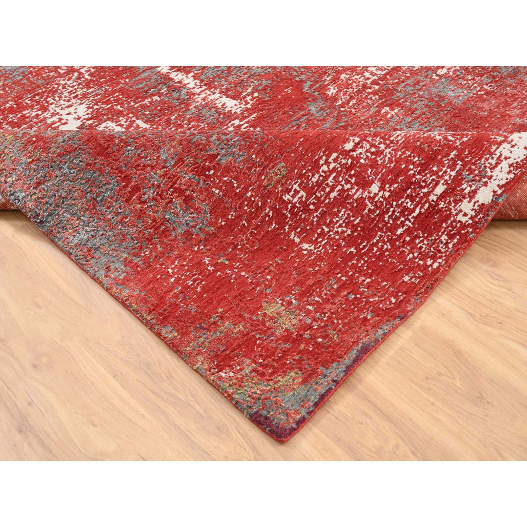 8'0" x 10'0" New Hand Knotted Red Wool & Silk Rectangle Oriental Rug - MOA10263671