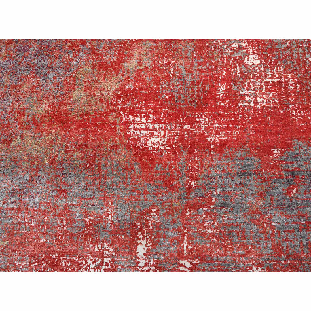 8'0" x 10'0" New Hand Knotted Red Wool & Silk Rectangle Oriental Rug - MOA10263671