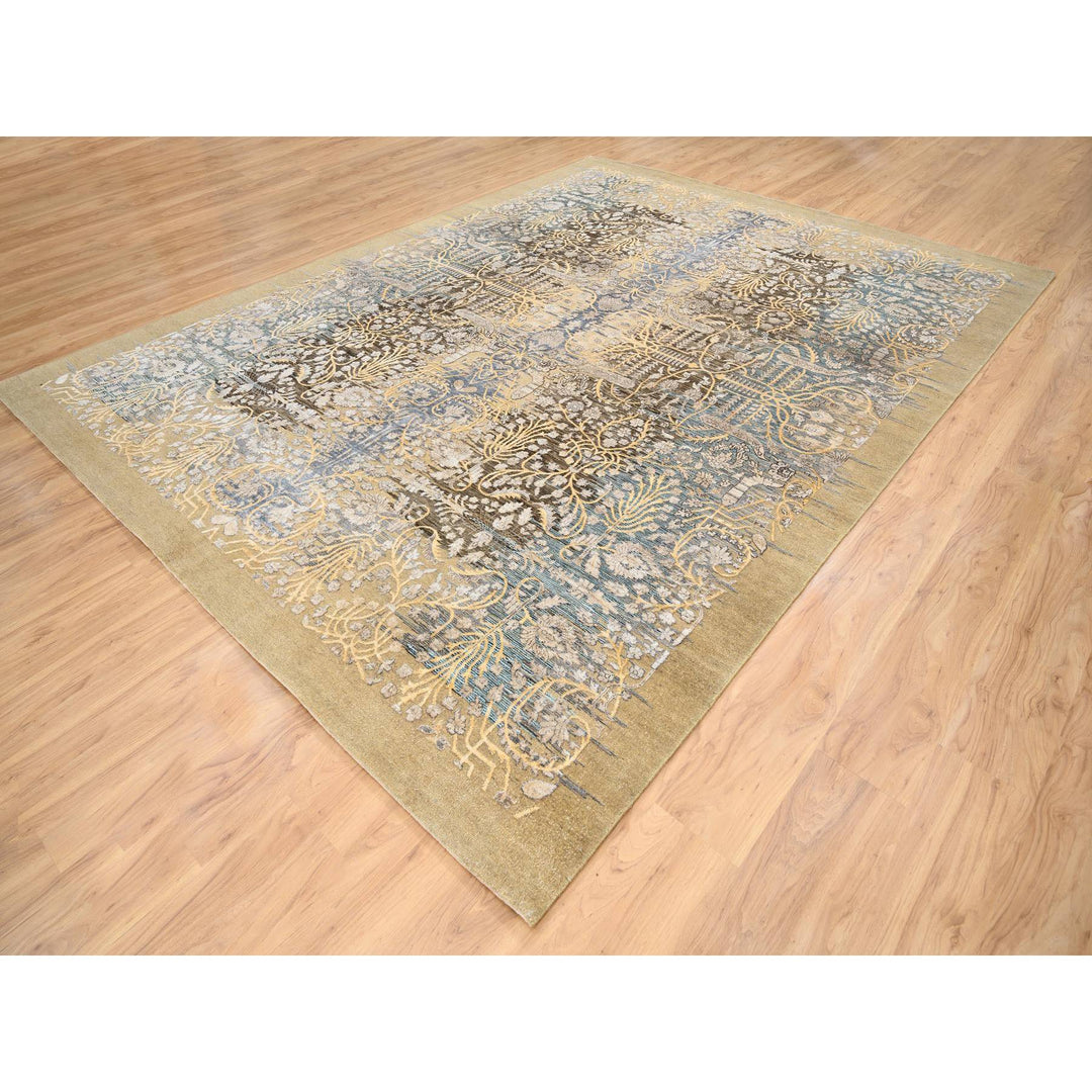 9'2" x 12'0" New Hand Knotted Brown Wool & Silk Rectangle Oriental Rug - MOA10263680