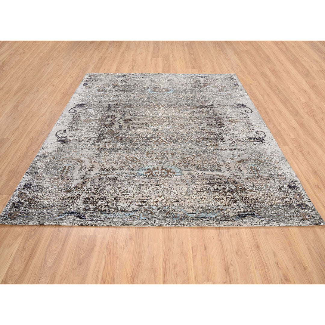 8'0" x 8'1" New Hand Knotted Grey Wool & Silk Square Oriental Rug - MOA10263684