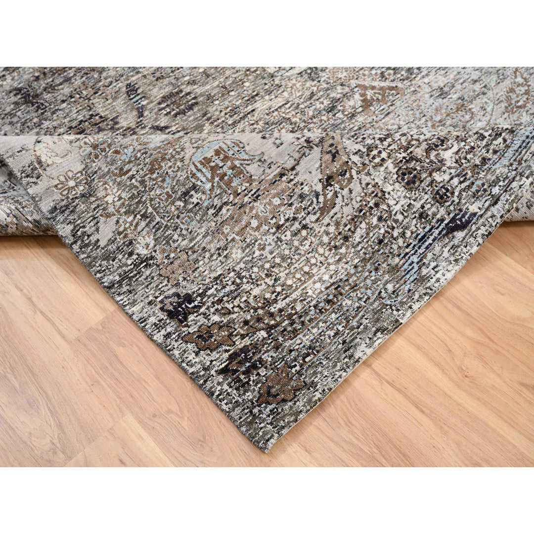 8'0" x 8'1" New Hand Knotted Grey Wool & Silk Square Oriental Rug - MOA10263684