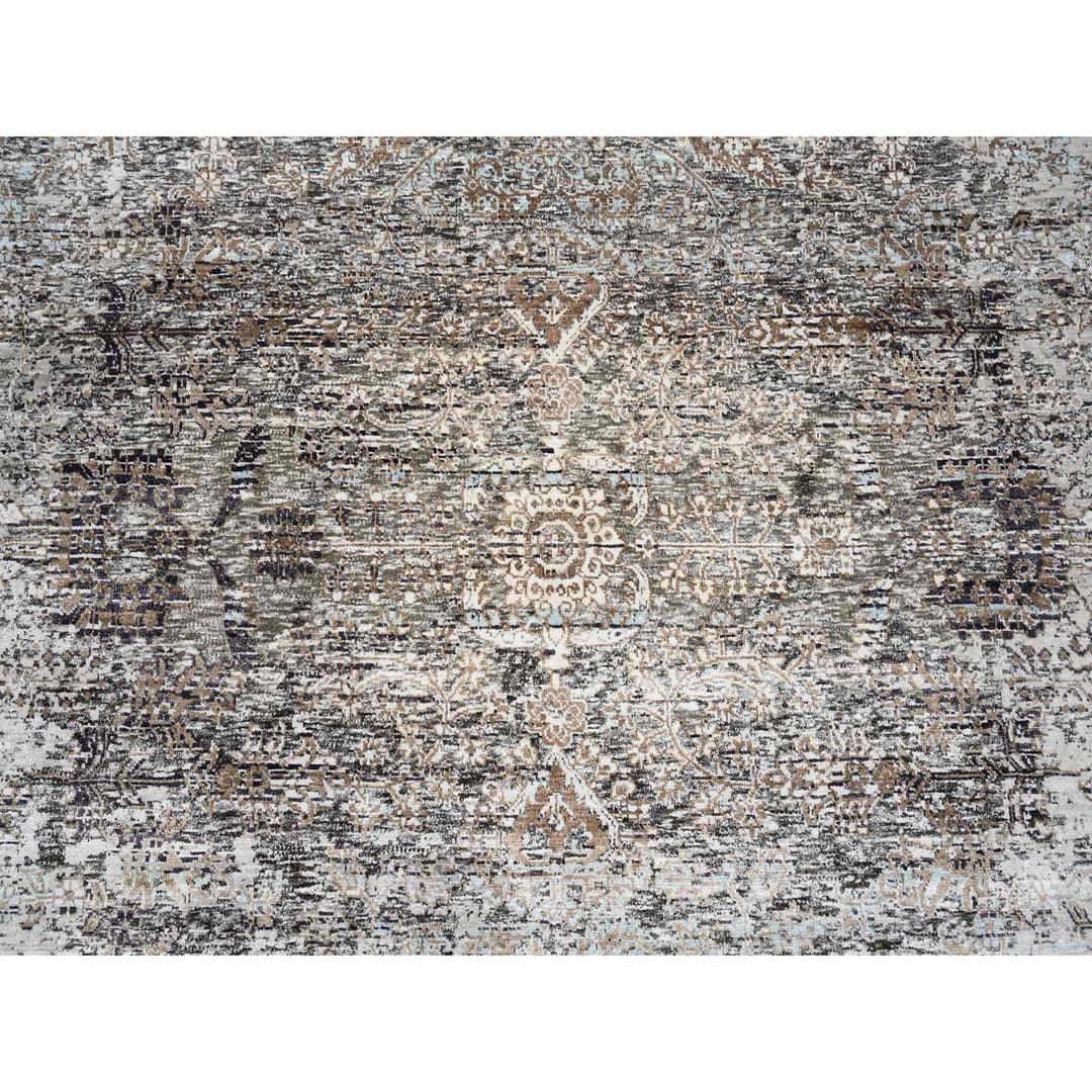 8'0" x 8'1" New Hand Knotted Grey Wool & Silk Square Oriental Rug - MOA10263684