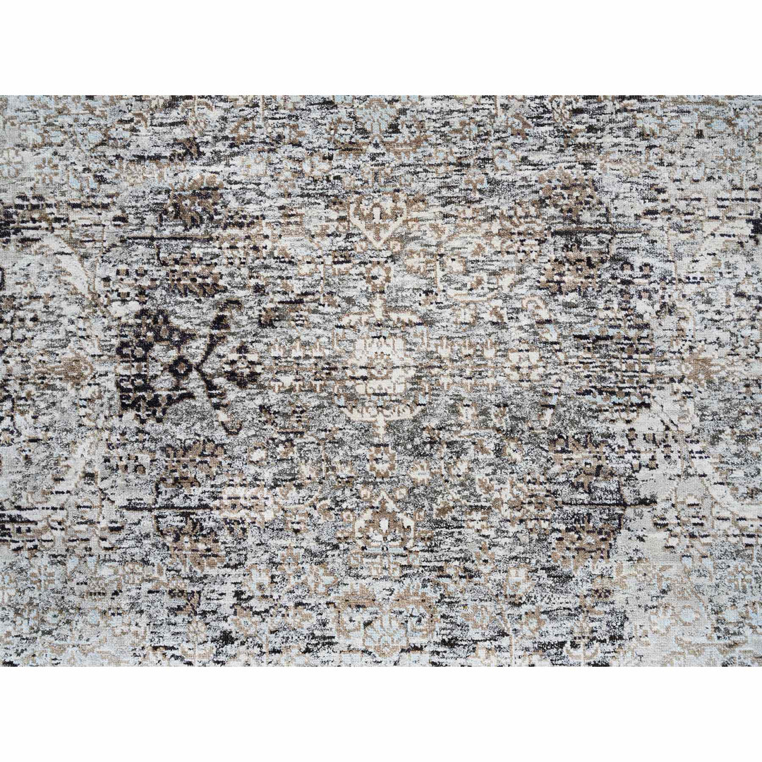 4'1" x 6'0" New Hand Knotted Grey Wool & Silk Rectangle Oriental Rug - MOA10263694