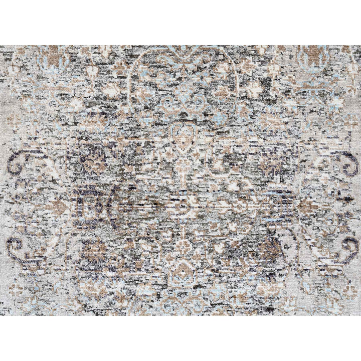 2'6" x 10'0" New Hand Knotted Grey Wool & Silk Runner Oriental Rug - MOA10263707