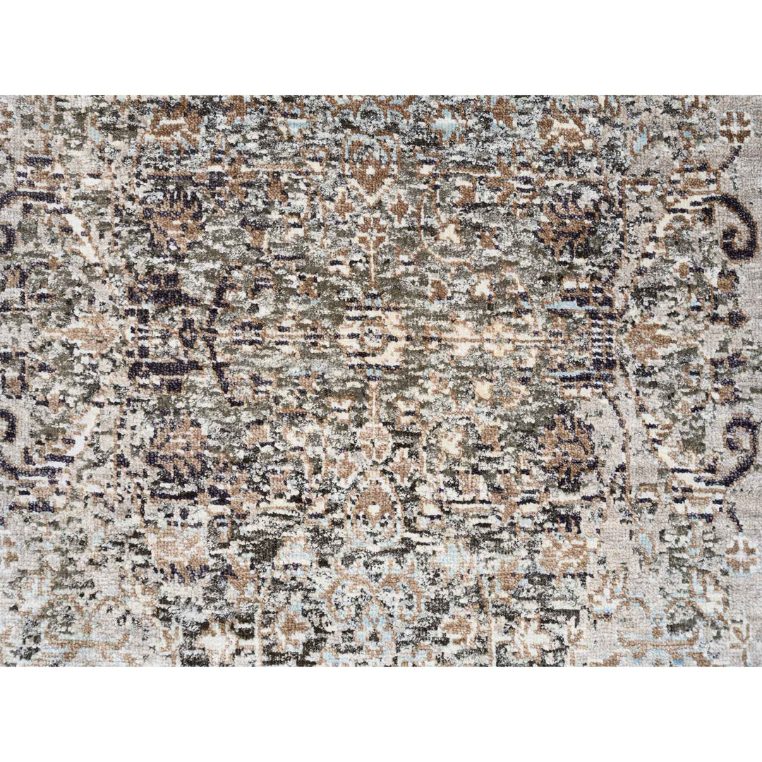 2'4" x 8'1" New Hand Knotted Grey Wool & Silk Runner Oriental Rug - MOA10263709