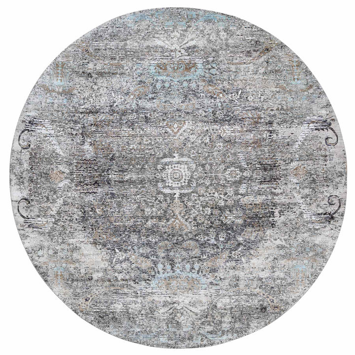 11'10" x 11'10" New Hand Knotted Grey Cotton Round Oriental Rug - MOA10263726