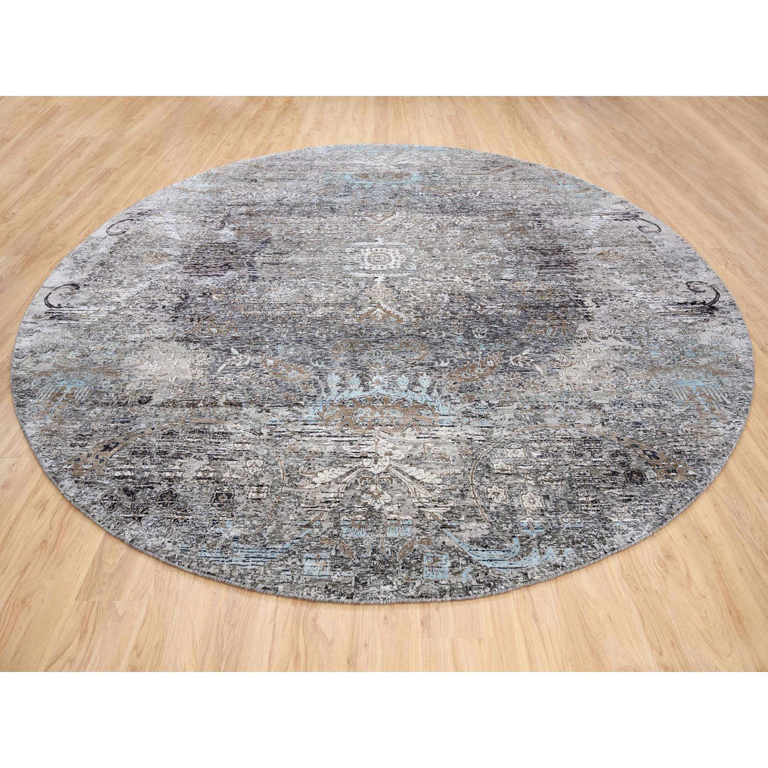 11'10" x 11'10" New Hand Knotted Grey Cotton Round Oriental Rug - MOA10263726