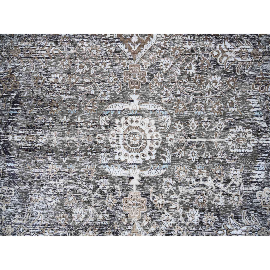 11'10" x 11'10" New Hand Knotted Grey Wool & Silk Round Oriental Rug - MOA10263726