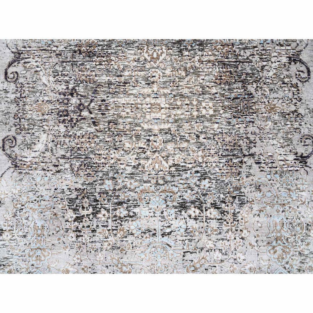 4'0" x 12'0" New Hand Knotted Grey Wool & Silk Runner Oriental Rug - MOA10263732