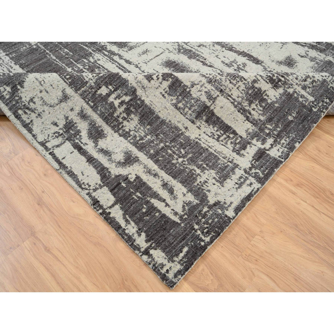 9'0" x 12'0" New Hand Loomed Black Wool & Silk Rectangle Oriental Rug - MOA10263747