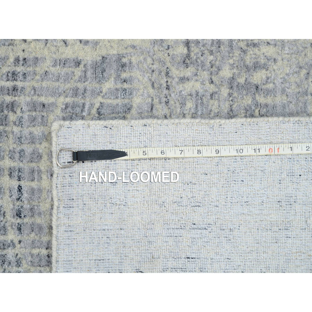 2'6" x 12'0" New Hand Loomed Grey Wool & Silk Runner Oriental Rug - MOA10263755