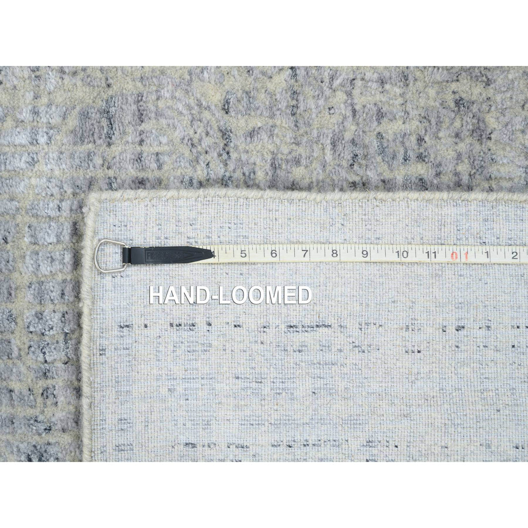 2'6" x 10'0" New Hand Loomed Grey Wool & Silk Runner Oriental Rug - MOA10263757