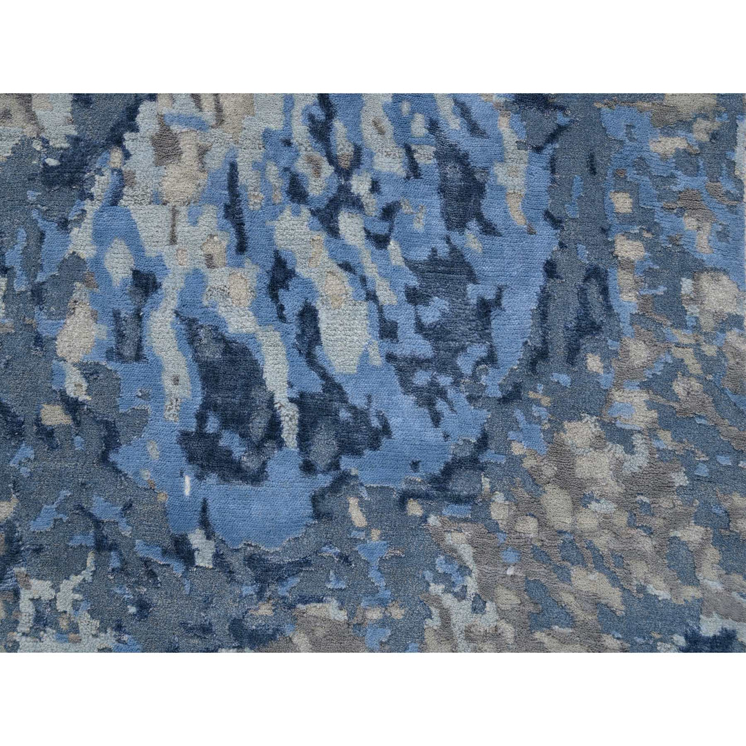 2'6" x 6'2" New Hand Knotted Blue Wool & Art Silk Runner Oriental Rug - MOA10263763