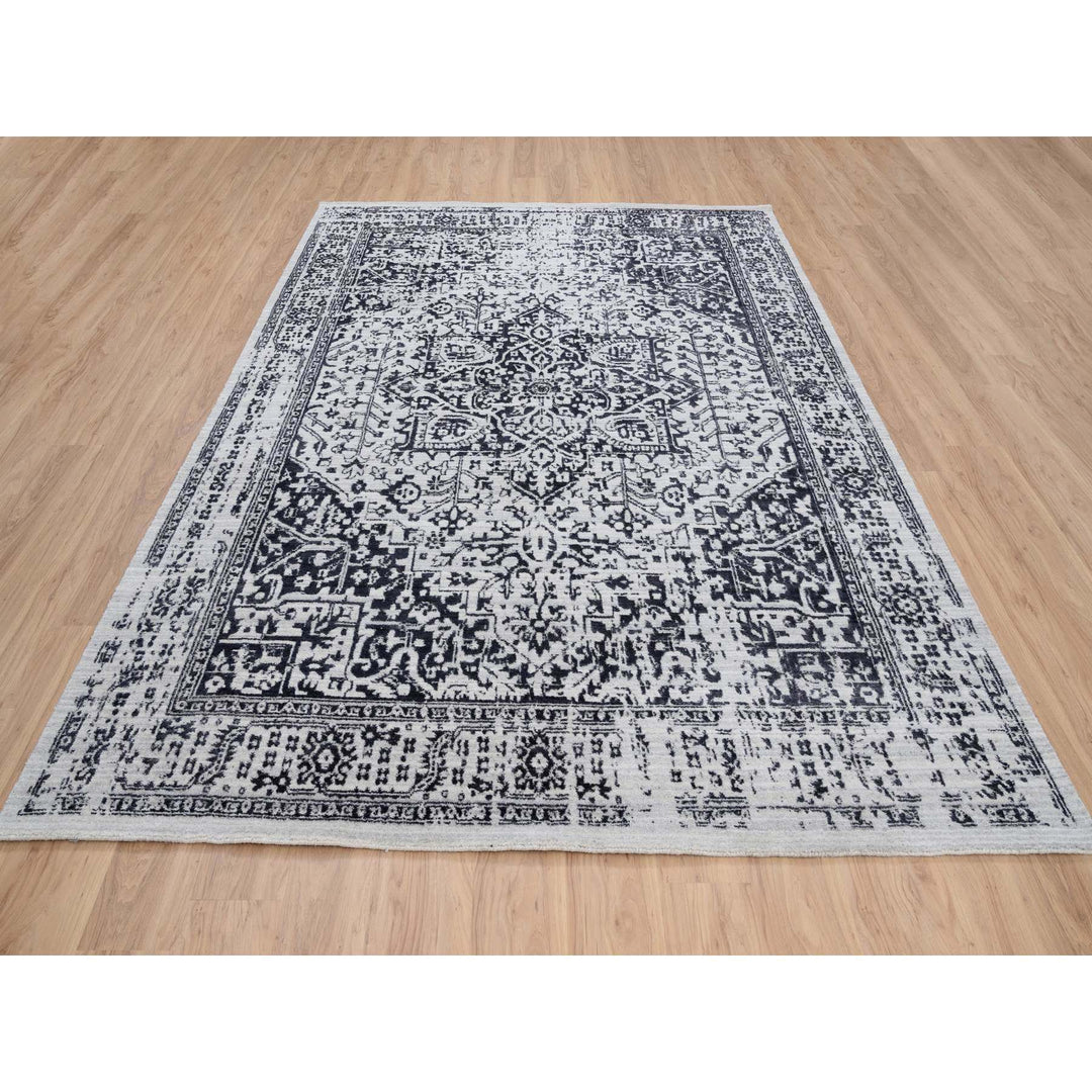 8'0" x 10'0" New Hand Loomed Black Wool & Silk Rectangle Oriental Rug - MOA10263787