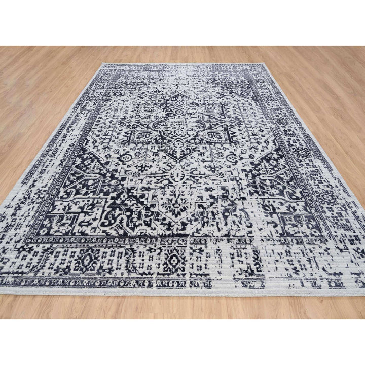 9'0" x 11'10" New Hand Loomed Black Wool & Silk Rectangle Oriental Rug - MOA10263790