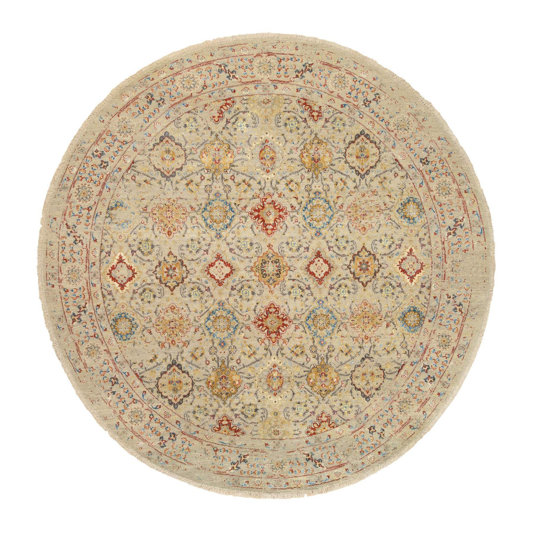 8'9" x 8'9" New Hand Knotted Beige Wool & Silk Round Oriental Rug - MOA10263792