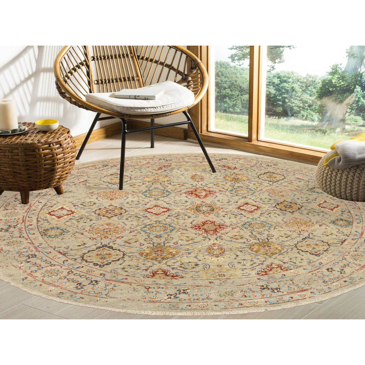 8'9" x 8'9" New Hand Knotted Beige Wool & Silk Round Oriental Rug - MOA10263792