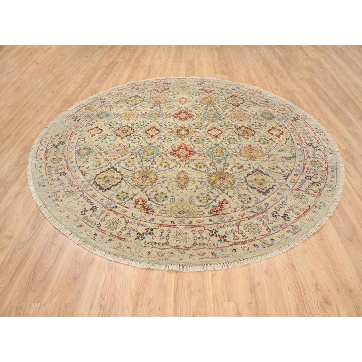 8'9" x 8'9" New Hand Knotted Beige Wool & Silk Round Oriental Rug - MOA10263792