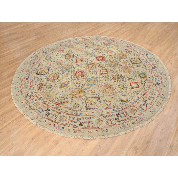 8'9" x 8'9" New Hand Knotted Beige Wool & Silk Round Oriental Rug - MOA10263792