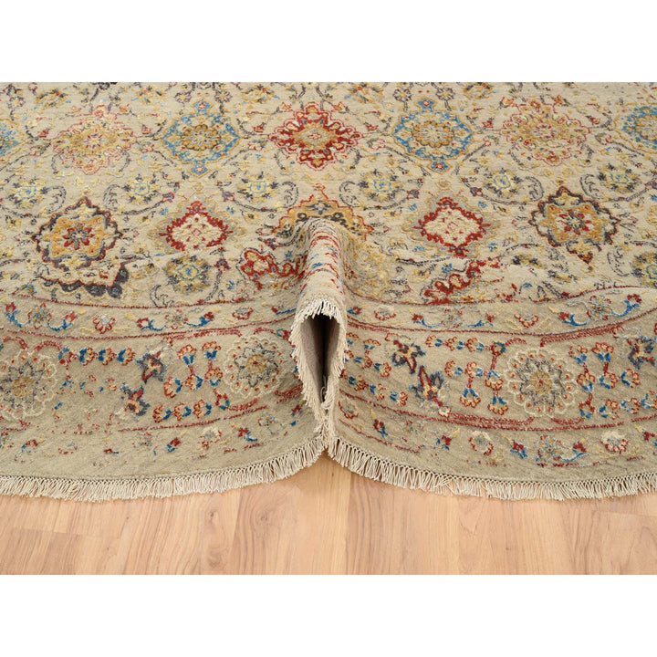 8'9" x 8'9" New Hand Knotted Beige Wool & Silk Round Oriental Rug - MOA10263792