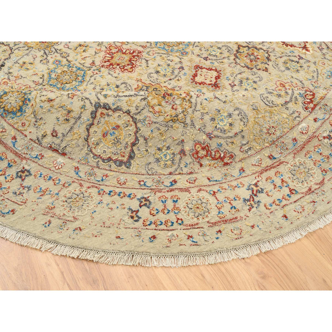 8'9" x 8'9" New Hand Knotted Beige Wool & Silk Round Oriental Rug - MOA10263792