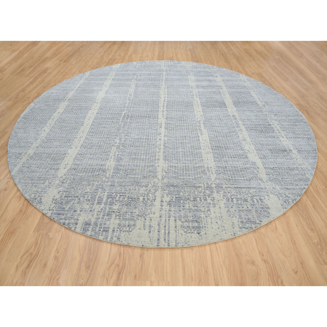 12'0" x 12'0" New Hand Knotted Grey Cotton Round Oriental Rug - MOA10263793