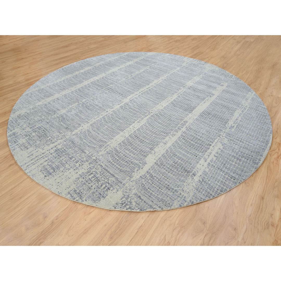 12'0" x 12'0" New Hand Knotted Grey Wool & Silk Round Oriental Rug - MOA10263793