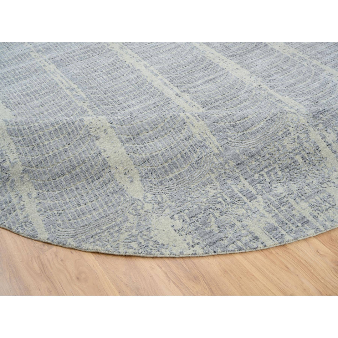 12'0" x 12'0" New Hand Knotted Grey Wool & Silk Round Oriental Rug - MOA10263793