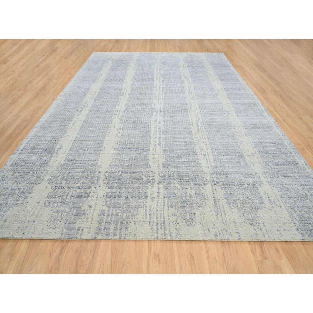 9'10" x 14'0" New Hand Loomed Grey Wool & Silk Rectangle Oriental Rug - MOA10263794