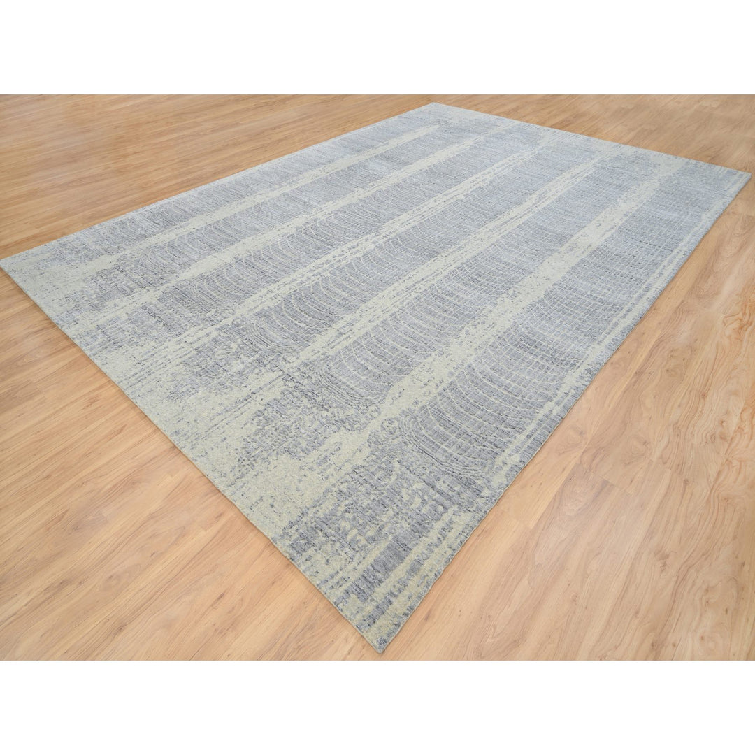 9'10" x 14'0" New Hand Loomed Grey Wool & Silk Rectangle Oriental Rug - MOA10263794