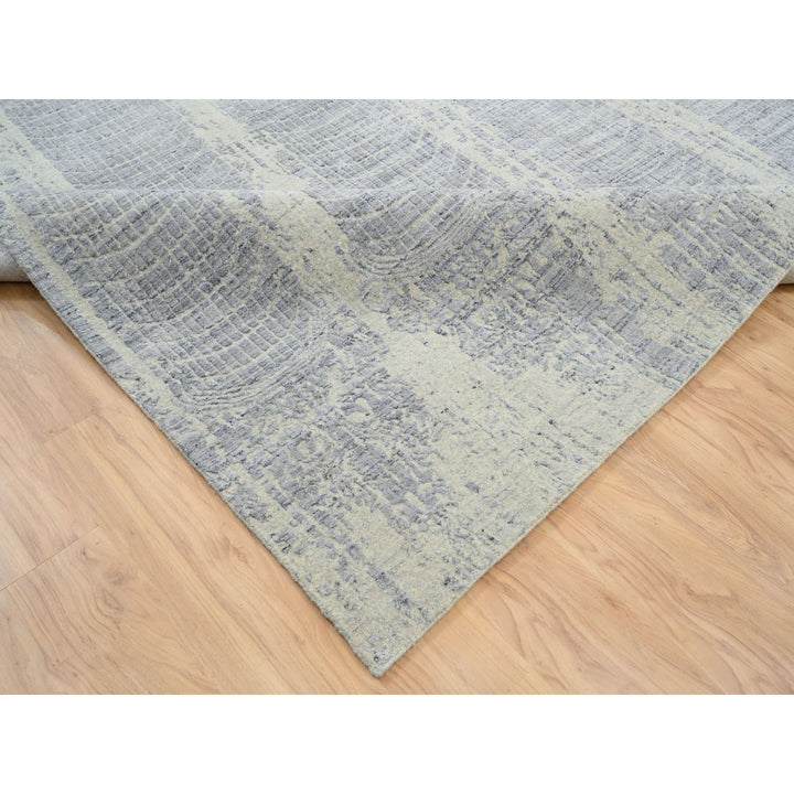 9'10" x 14'0" New Hand Loomed Grey Wool & Silk Rectangle Oriental Rug - MOA10263794