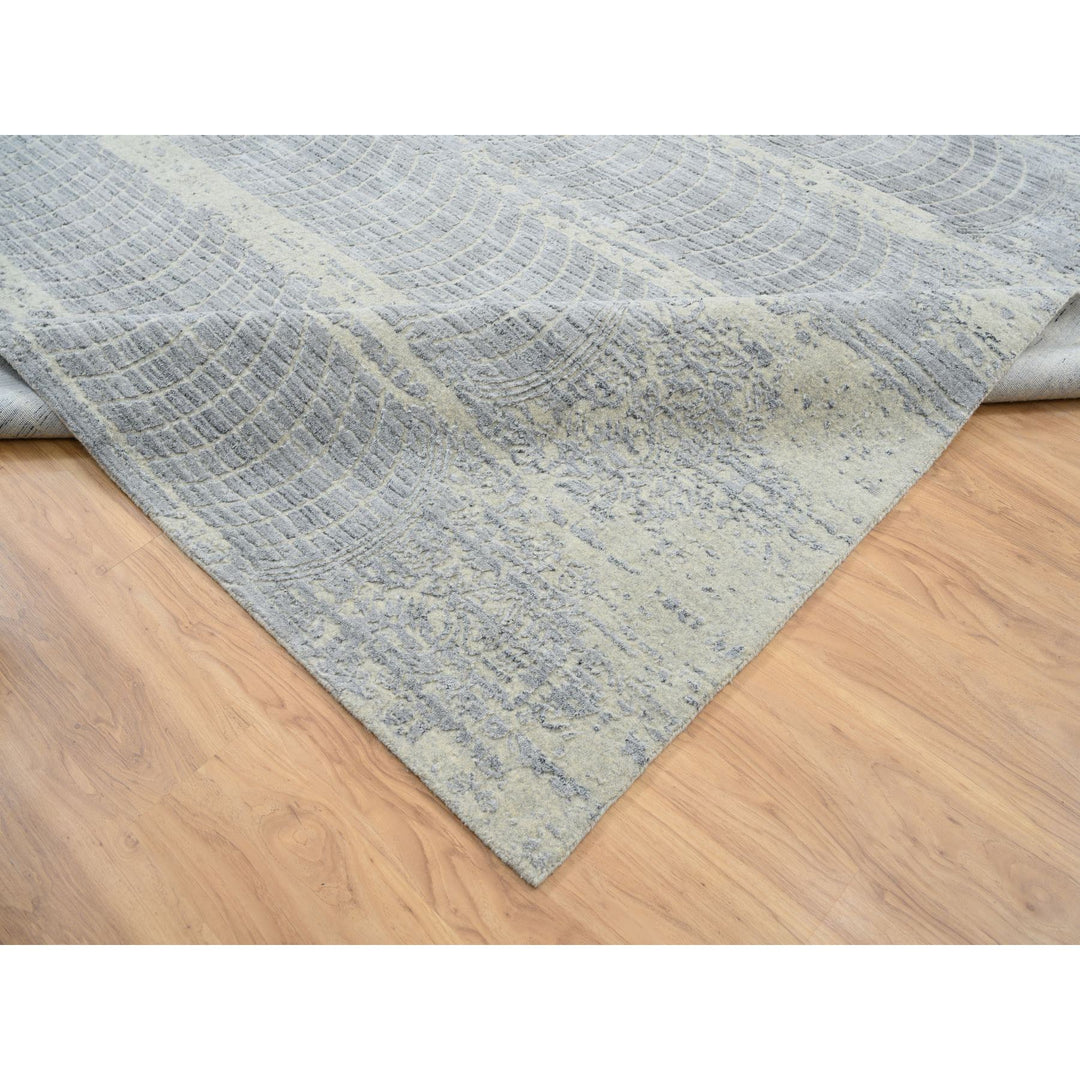 12'0" x 15'2" New Hand Loomed Grey Wool & Silk Rectangle Oriental Rug - MOA10263804