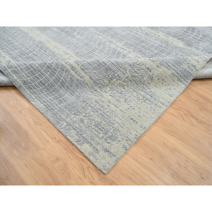 12'0" x 15'2" New Hand Loomed Grey Wool & Silk Rectangle Oriental Rug - MOA10263804