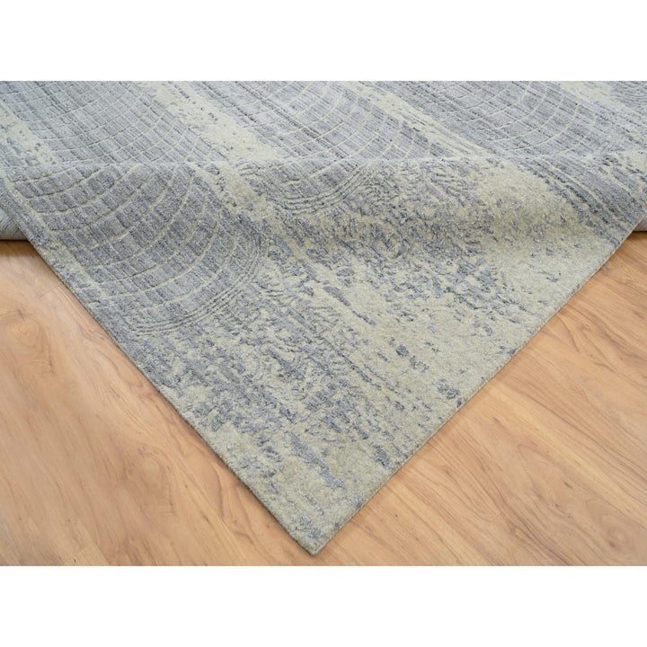 12'0" x 17'10" New Hand Loomed Grey Wool & Silk Rectangle Oriental Rug - MOA10263806