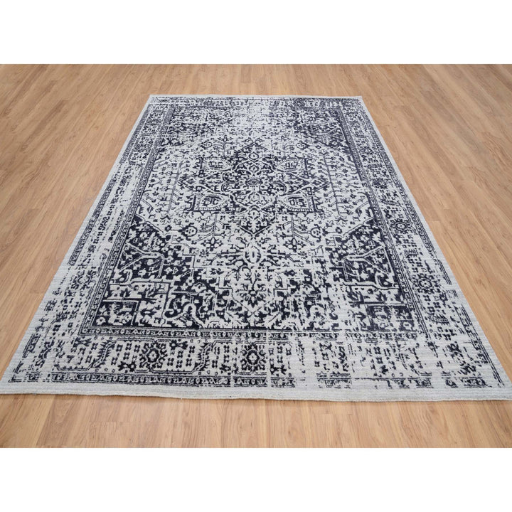 8'0" x 10'0" New Hand Loomed Black Wool & Silk Rectangle Oriental Rug - MOA10263810