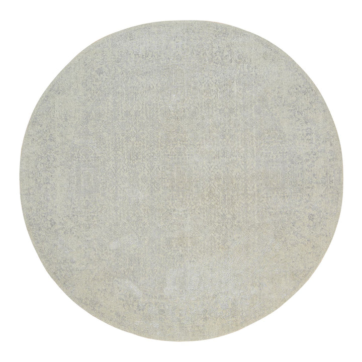 9'1" x 9'2" New Hand Loomed Beige Wool & Art Silk Round Oriental Rug - MOA10263813