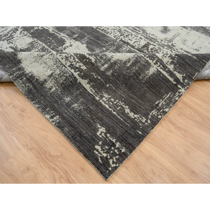 12'0" x 18'1" New Hand Loomed Black Wool & Silk Rectangle Oriental Rug - MOA10263821