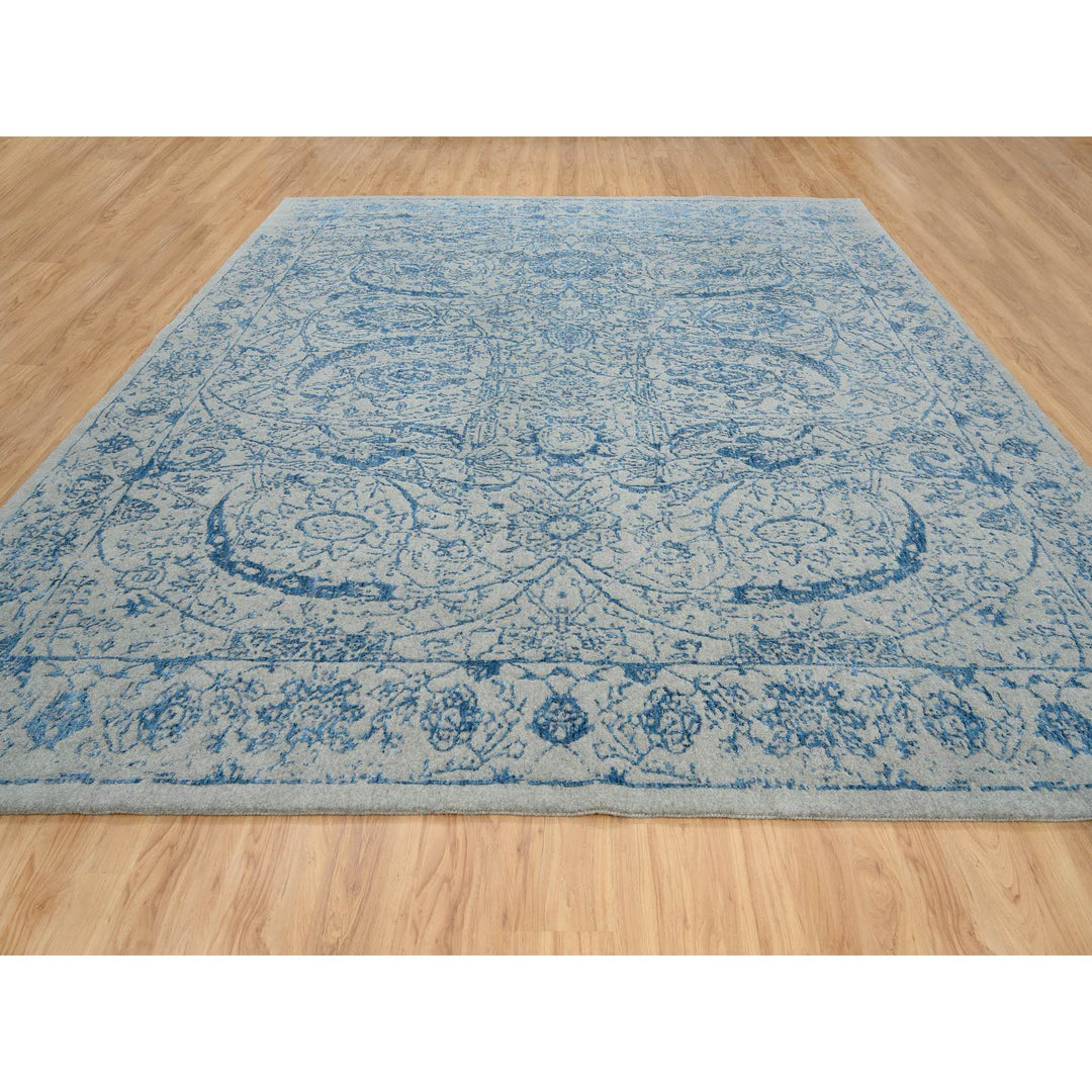 11'10" x 12'0" New Hand Loomed Blue Wool & Silk Square Oriental Rug - MOA10263822