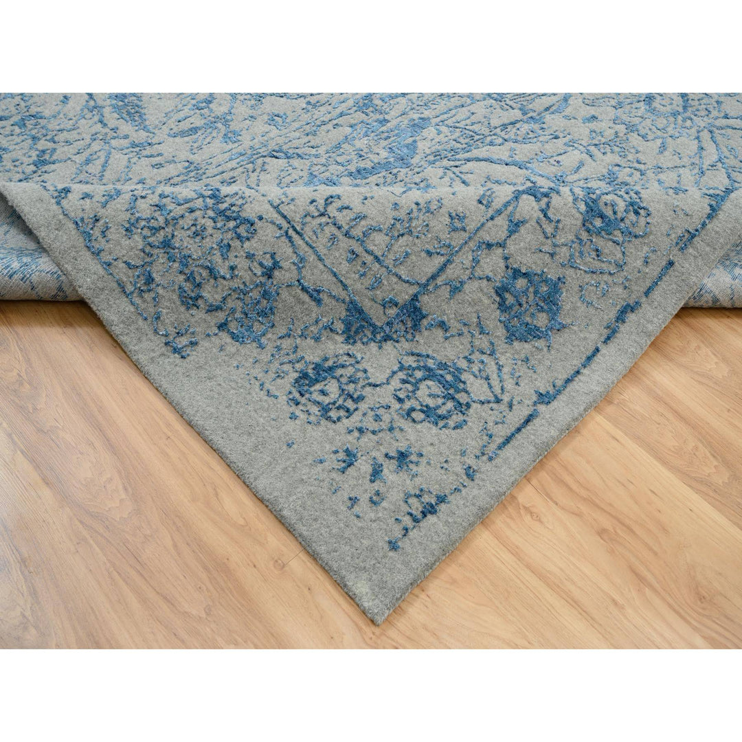 11'10" x 12'0" New Hand Loomed Blue Wool & Silk Square Oriental Rug - MOA10263822