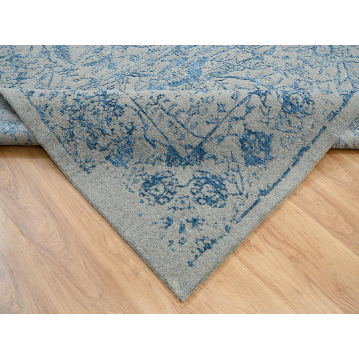 11'10" x 12'0" New Hand Loomed Blue Wool & Silk Square Oriental Rug - MOA10263822