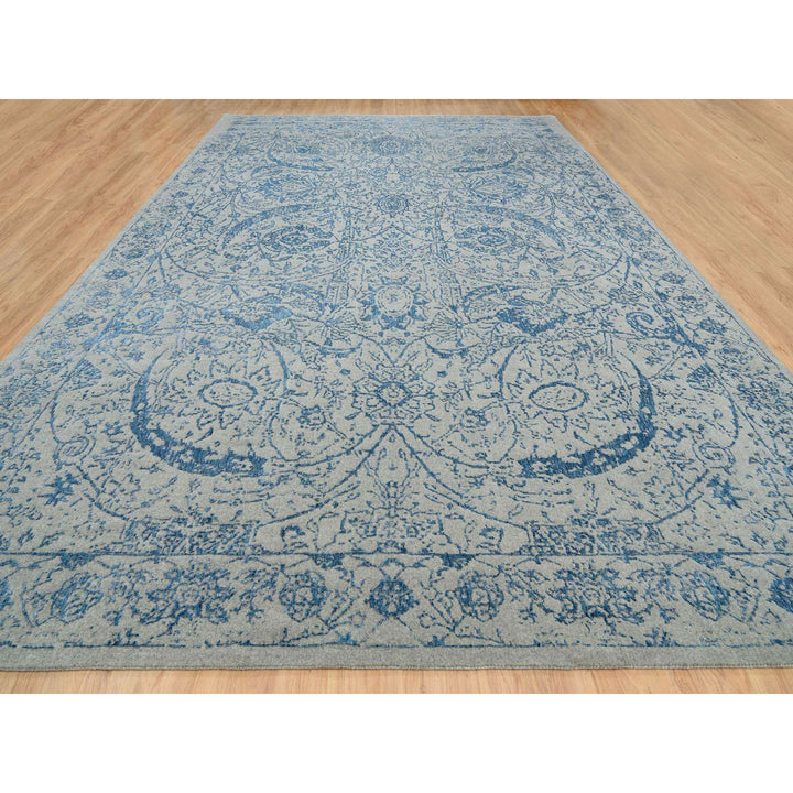 11'10" x 18'0" New Hand Loomed Blue Wool & Silk Rectangle Oriental Rug - MOA10263823