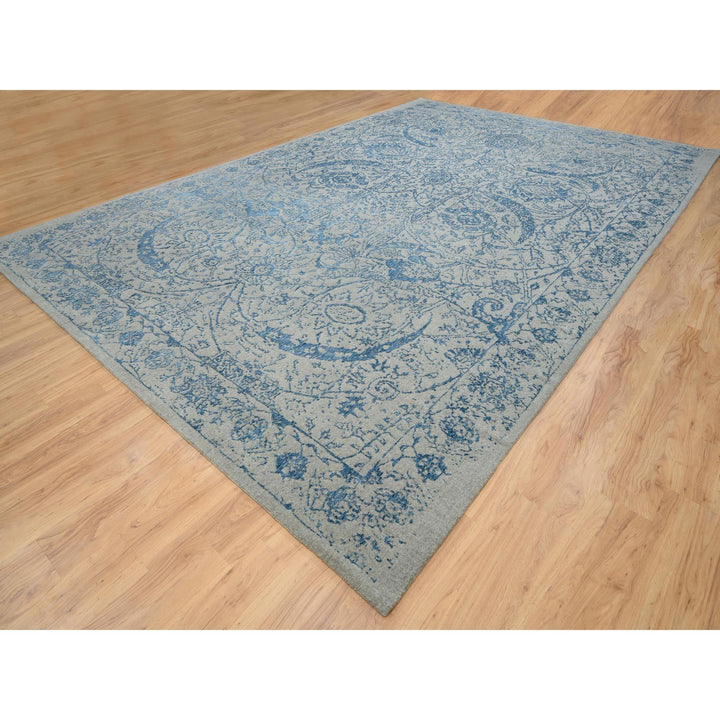 11'10" x 18'0" New Hand Loomed Blue Wool & Silk Rectangle Oriental Rug - MOA10263823