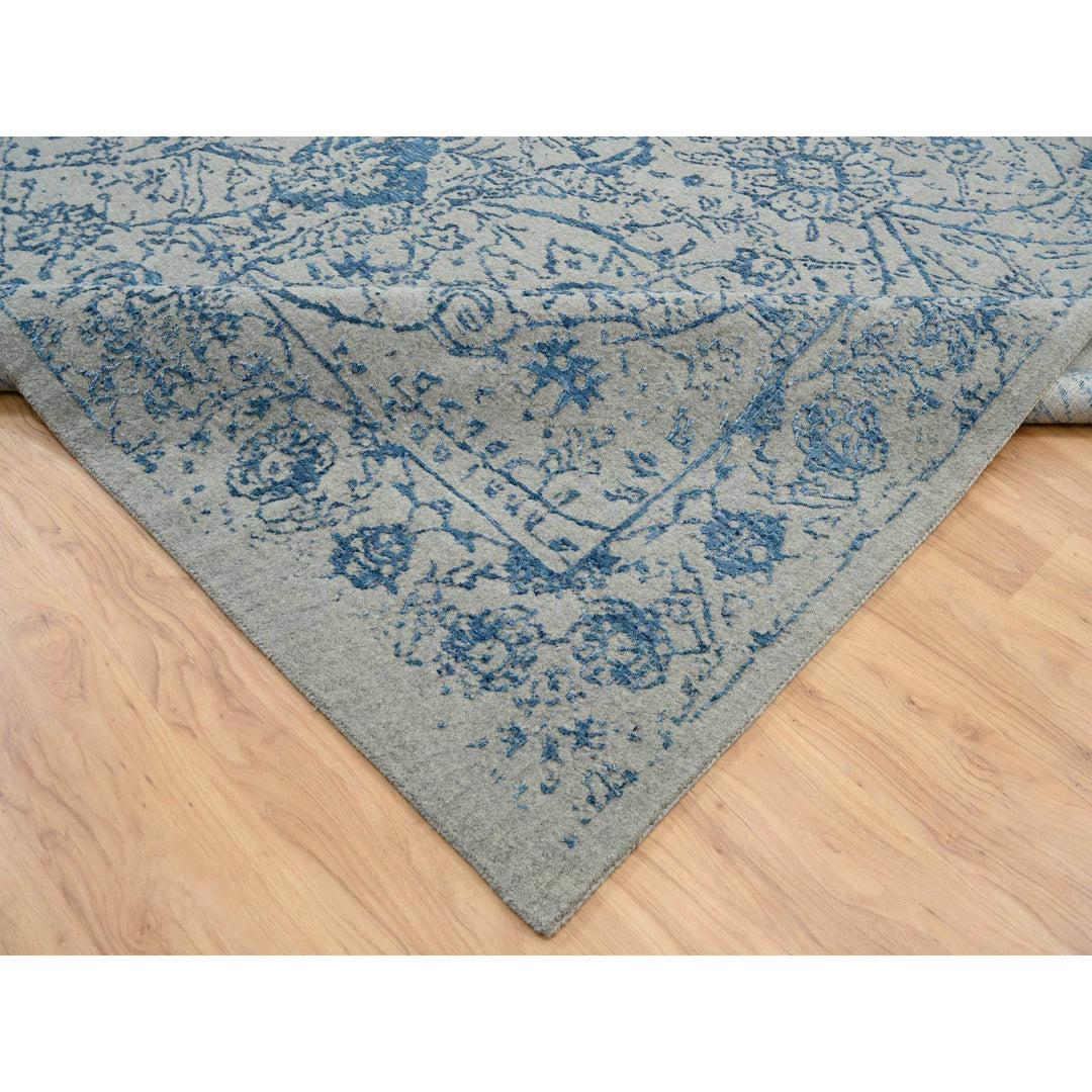 11'10" x 18'0" New Hand Loomed Blue Wool & Silk Rectangle Oriental Rug - MOA10263823