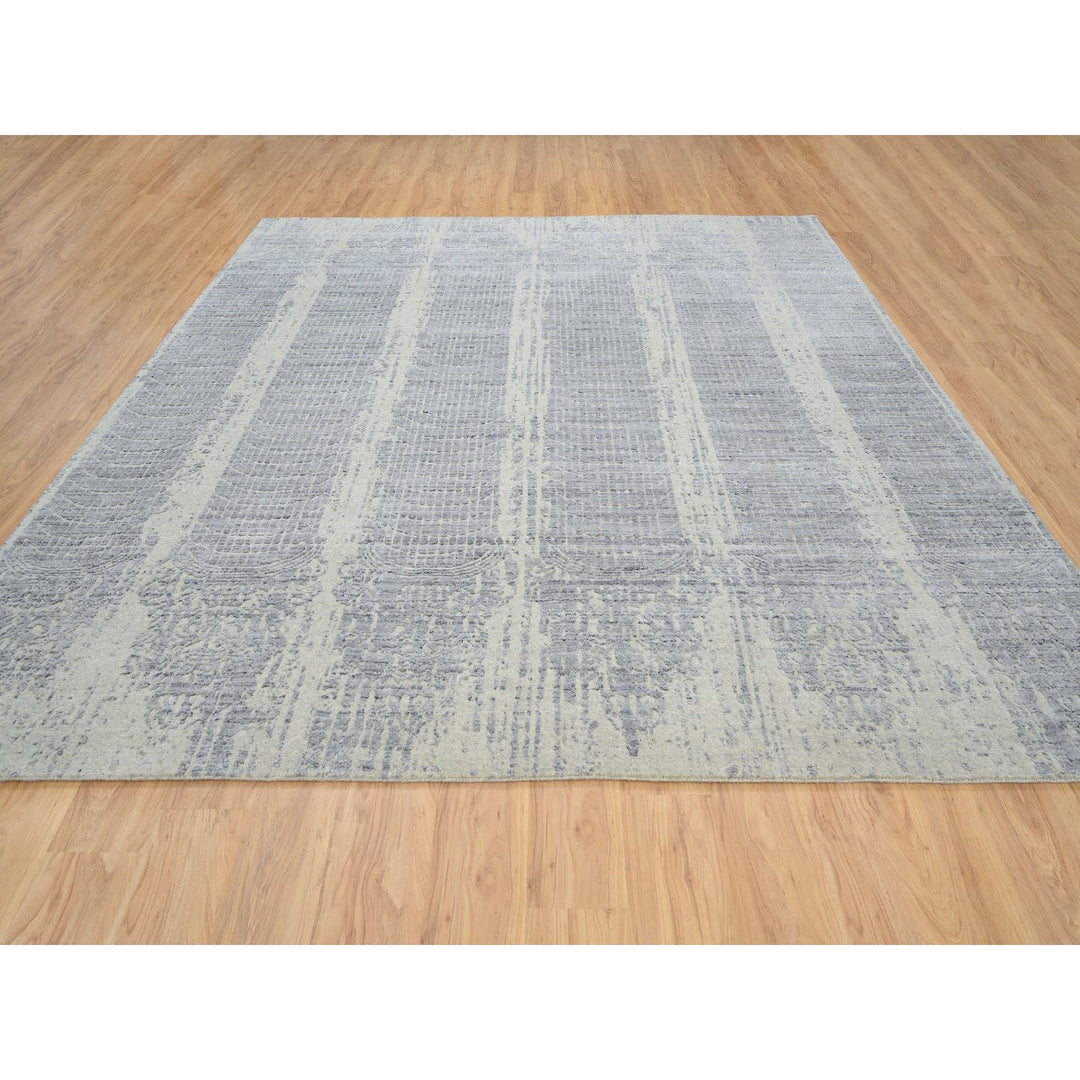 10'2" x 10'0" New Hand Loomed Grey Wool & Silk Square Oriental Rug - MOA10263824