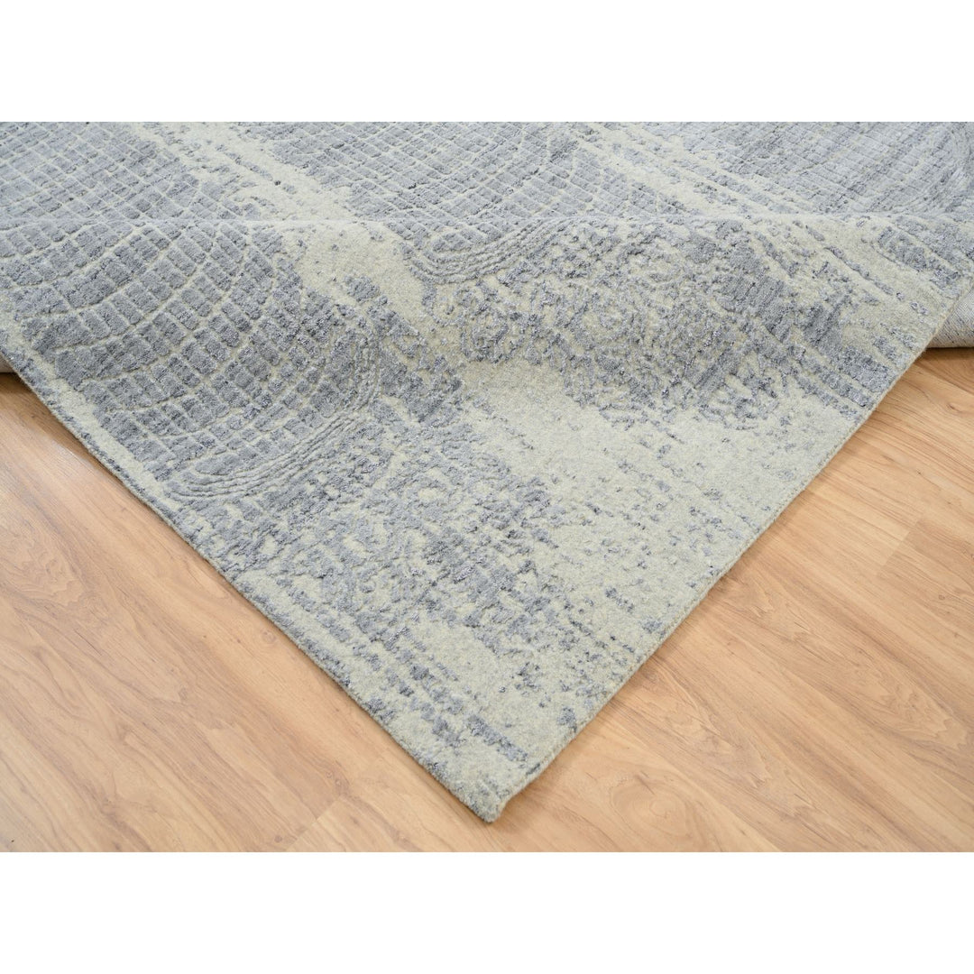 10'2" x 10'0" New Hand Loomed Grey Wool & Silk Square Oriental Rug - MOA10263824