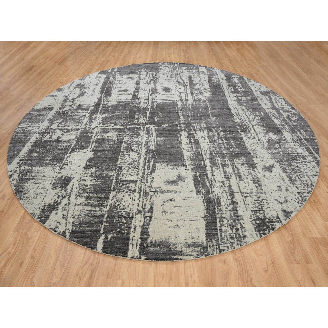 12'0" x 12'0" New Hand Loomed Black Cotton Round Oriental Rug - MOA10263830